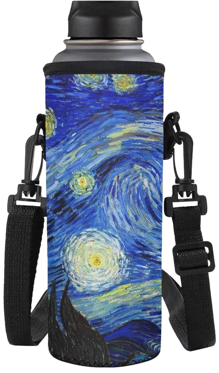 HUGS IDEA Van Gogh Blue Starry Night Print Waterfles Draagtas, Geïsoleerde Neopreen Waterfleshouder Pouch - ShopVlot
