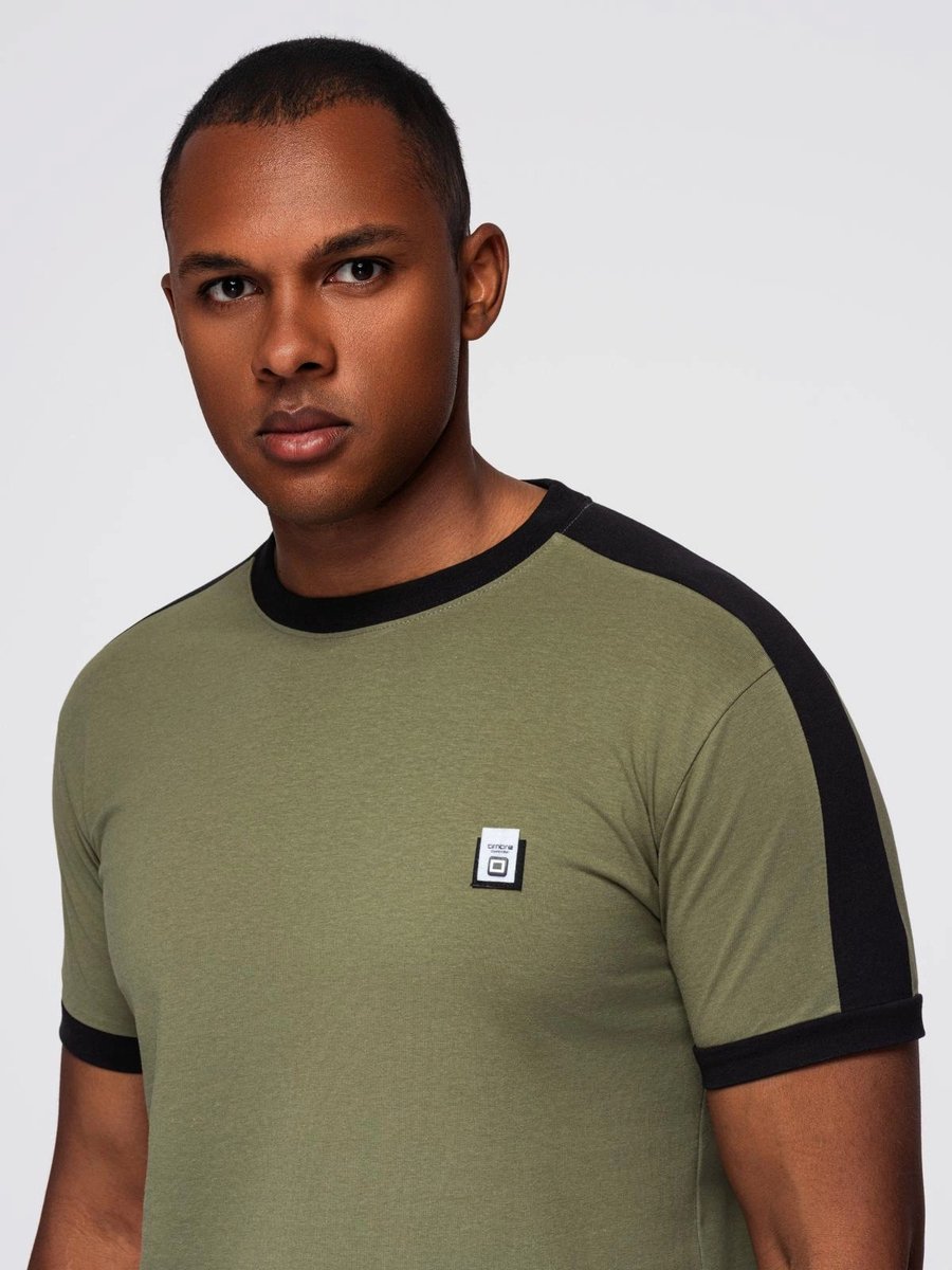 Ombre - T-Shirt Heren - Olijfgroen - met bies
