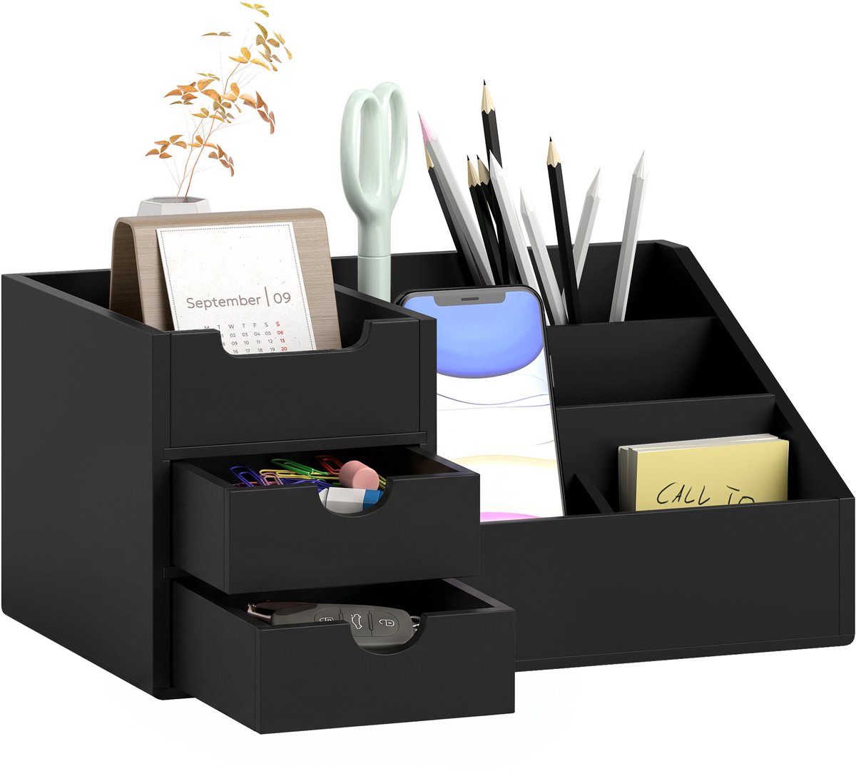 HOMCOM Desktop Organizer-Bamboe-33L x 20,5B x 15,5H cm-Zwart