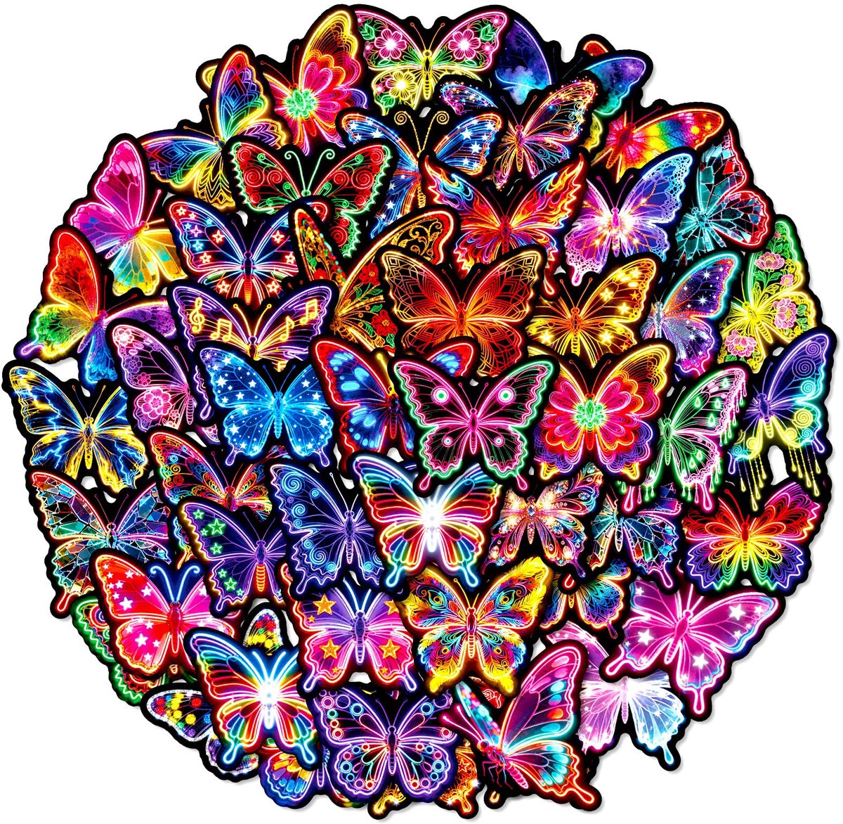 Vlinderstickers, 50 stuks, cool neonvlinderstickerpakket, prijzen voor kinderklaslokaal, waterdichte vinylstickers - ShopVlot
