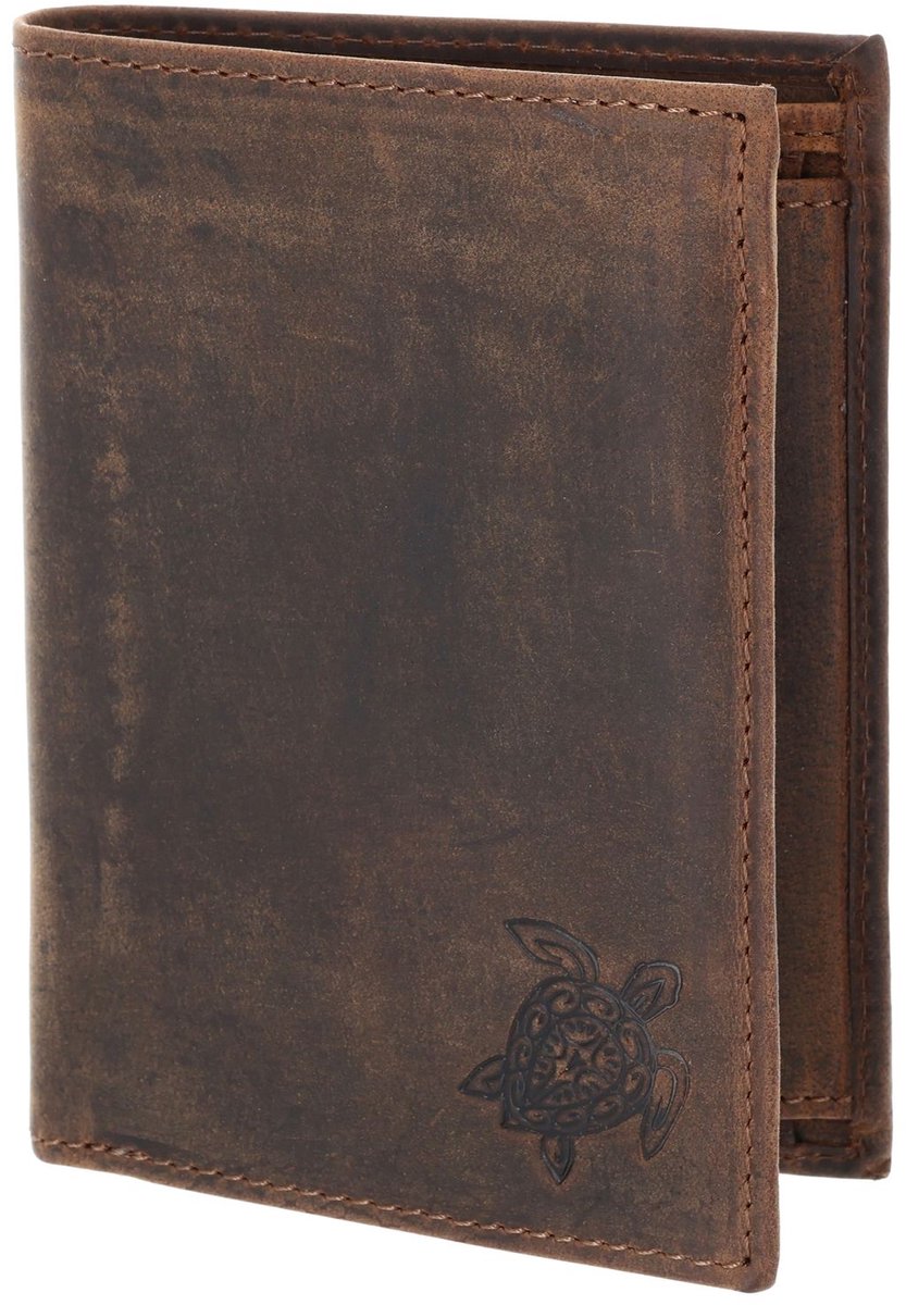 oxmox Leren portemonnee Leather RFID Protect Kombibörse Turtle 2.0 Embossed Vintage Dark Brown donkerbruin