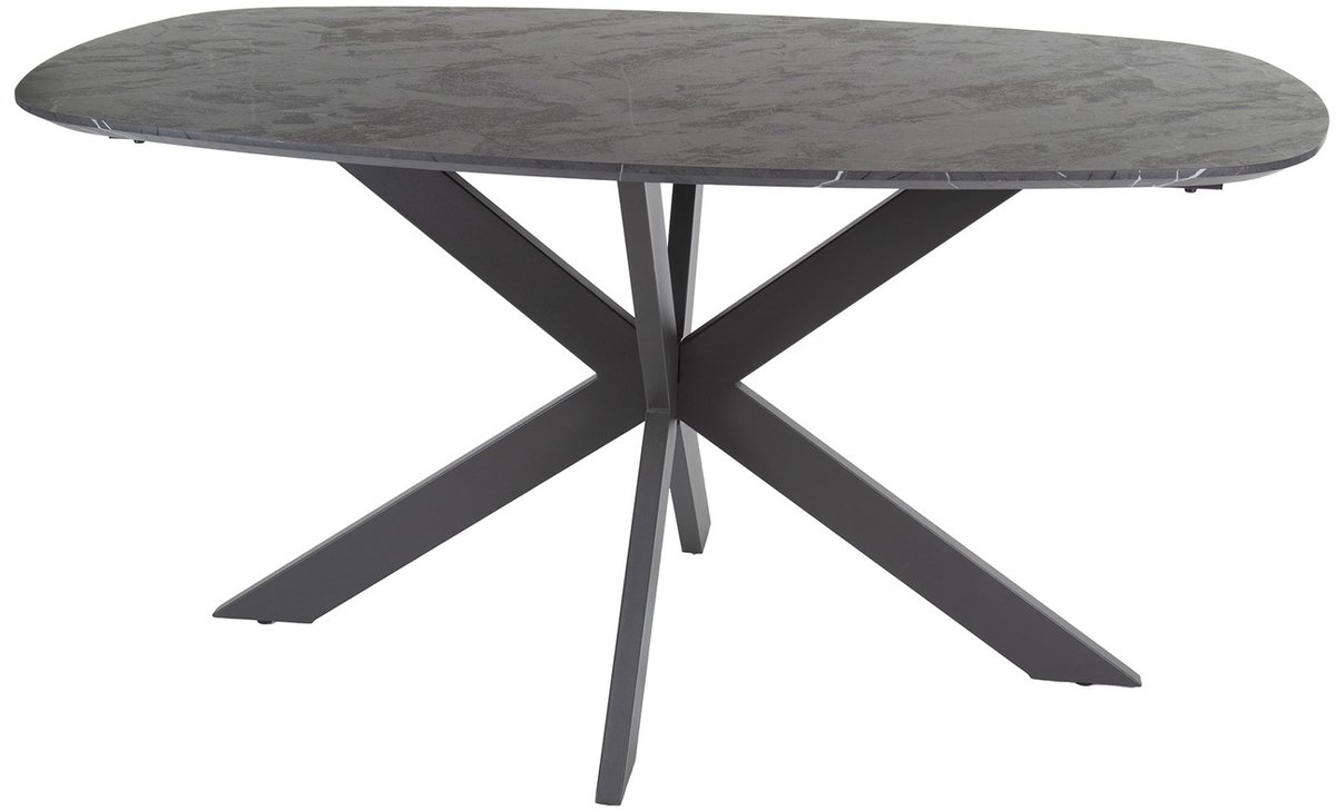 Giga Meubel Eetkamertafel Deens Ovaal - Zwart Marmerlook - 150x90x76cm
