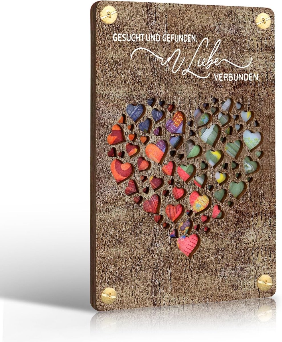 Huwelijkskaart van Hout - Zwart - Klein - Gepersonaliseerde Wenskaart voor Bruidspaar
