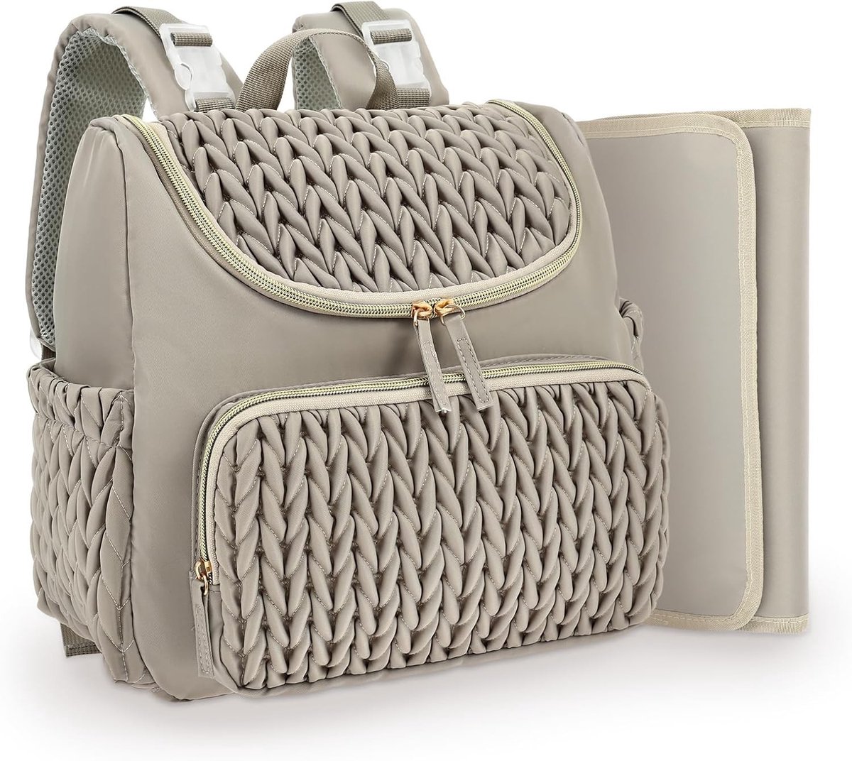 Stijlvolle luiertas met verschoonmat, casual rugzak voor ouders, geïsoleerde tas voor babyspullen, perfect voor onderweg met kinderwagen