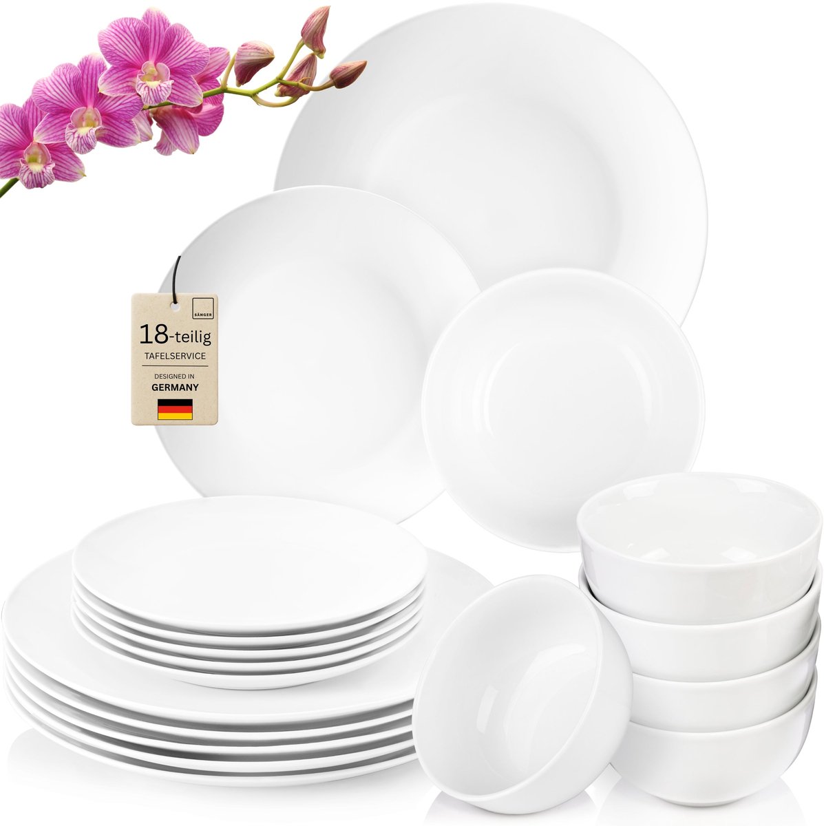 Sänger Porselein Serviesset - Combinatieservies - 18-delig - Voor 6 Personen - Hoogwaardige Kwaliteit - Tijdloos Design