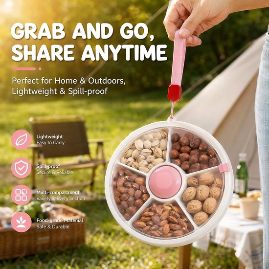 Snackbox Spinner - Roze - 18,3 x 18,3 x 6 cm - Draaibare Snackbox met Vakken - Voor Kinderen en Volwassenen — afbeelding 5