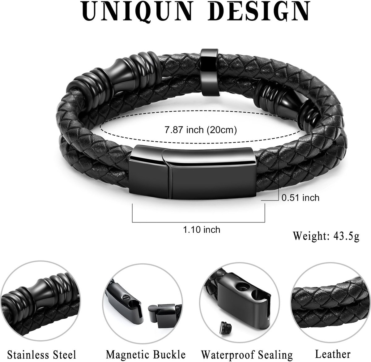 Minicremation Crematie Sieraden Urn Armband Voor As Gevlochten Lederen Memorial Urn Bangle Ashes Houder Voor Mannen - ShopVlot