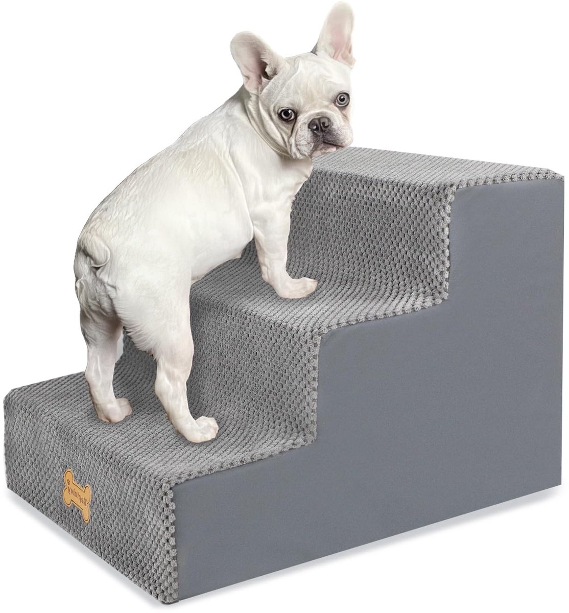 Famanu – Antislip hondentrap voor bed, 3 treden, met schuimachtige hoes, 45 x 40 x 34 cm
