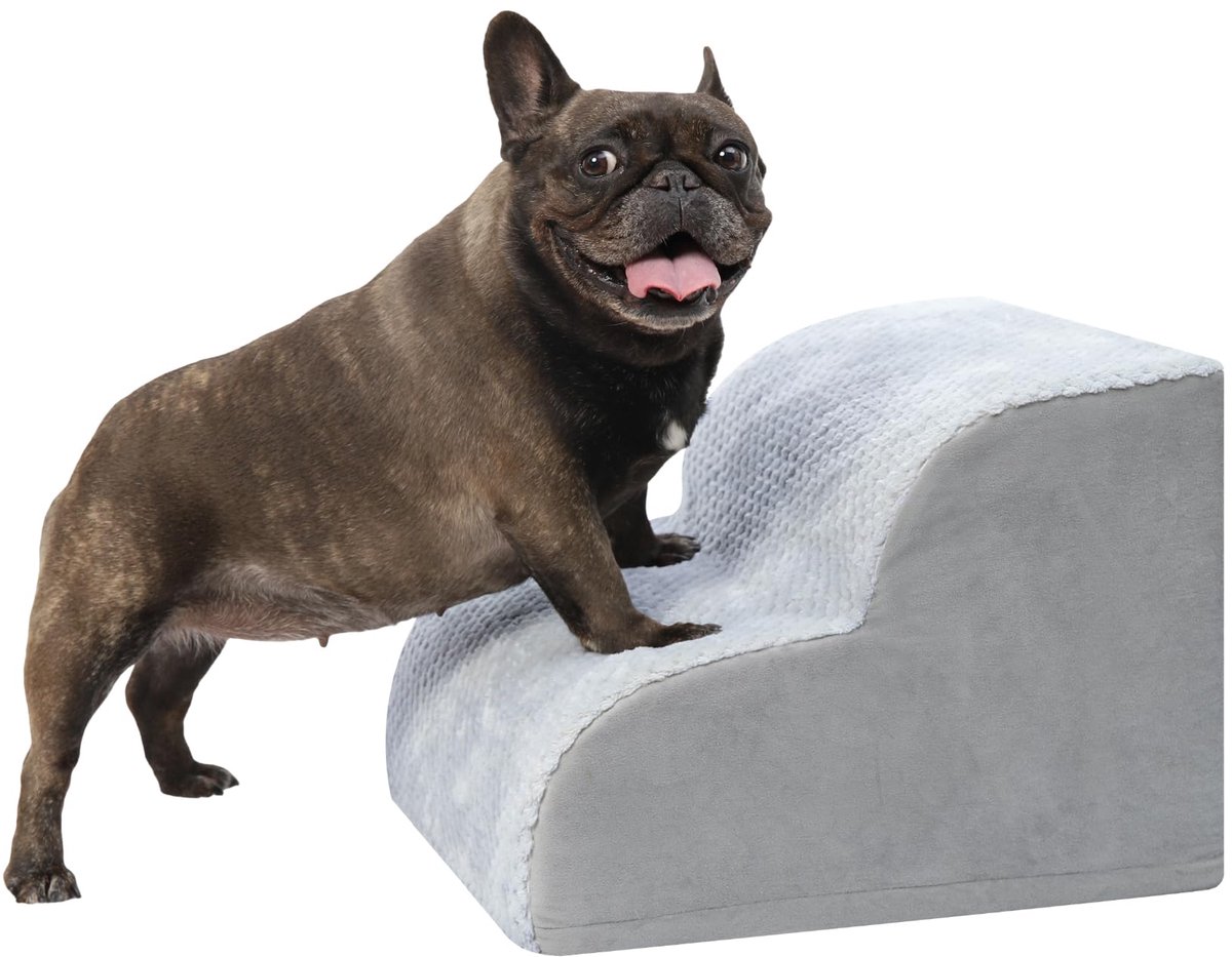 Famanu – Hondentrap met 2 treden, 30 cm hoog, huisdiertrap voor kleine honden en katten, met wasbare overtrek, 40 x 40 x 30 cm, grijs