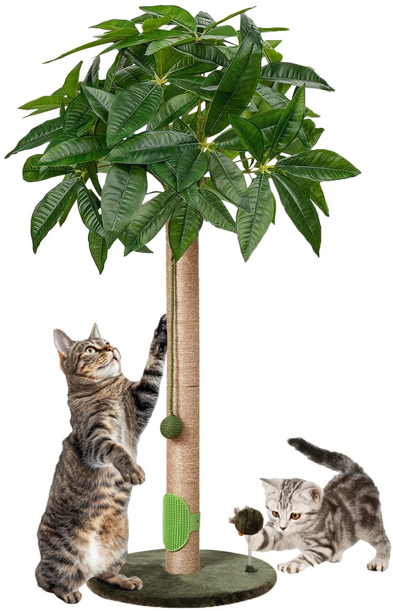 Famanu – 84 cm krabpaal voor katten, binnenshuis, voor volwassenen en kittens, met sisaltouw en schattige hoge krabpaal met hangende bal