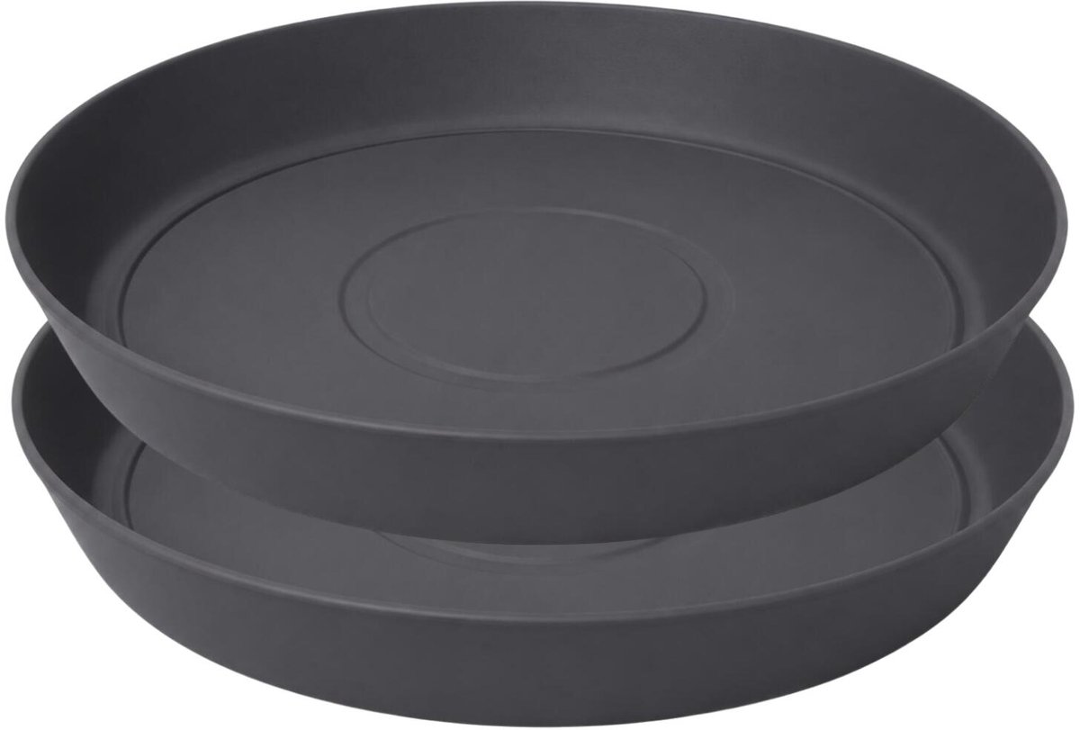 EDA Bloempot onderschaal Romeo - 2x - kunststof - antraciet - D17 x H2,6 cm - opvangschalen