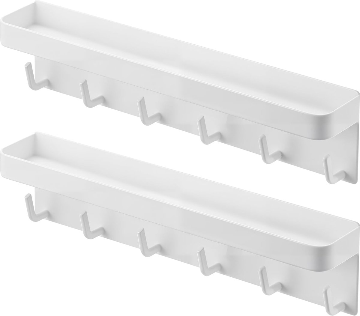Famanu – Sleutelrek set van 2 met plank en 6 haken, zelfklevende sleutelhouder zonder boren, wit, magnetisch sleutelbord met plank