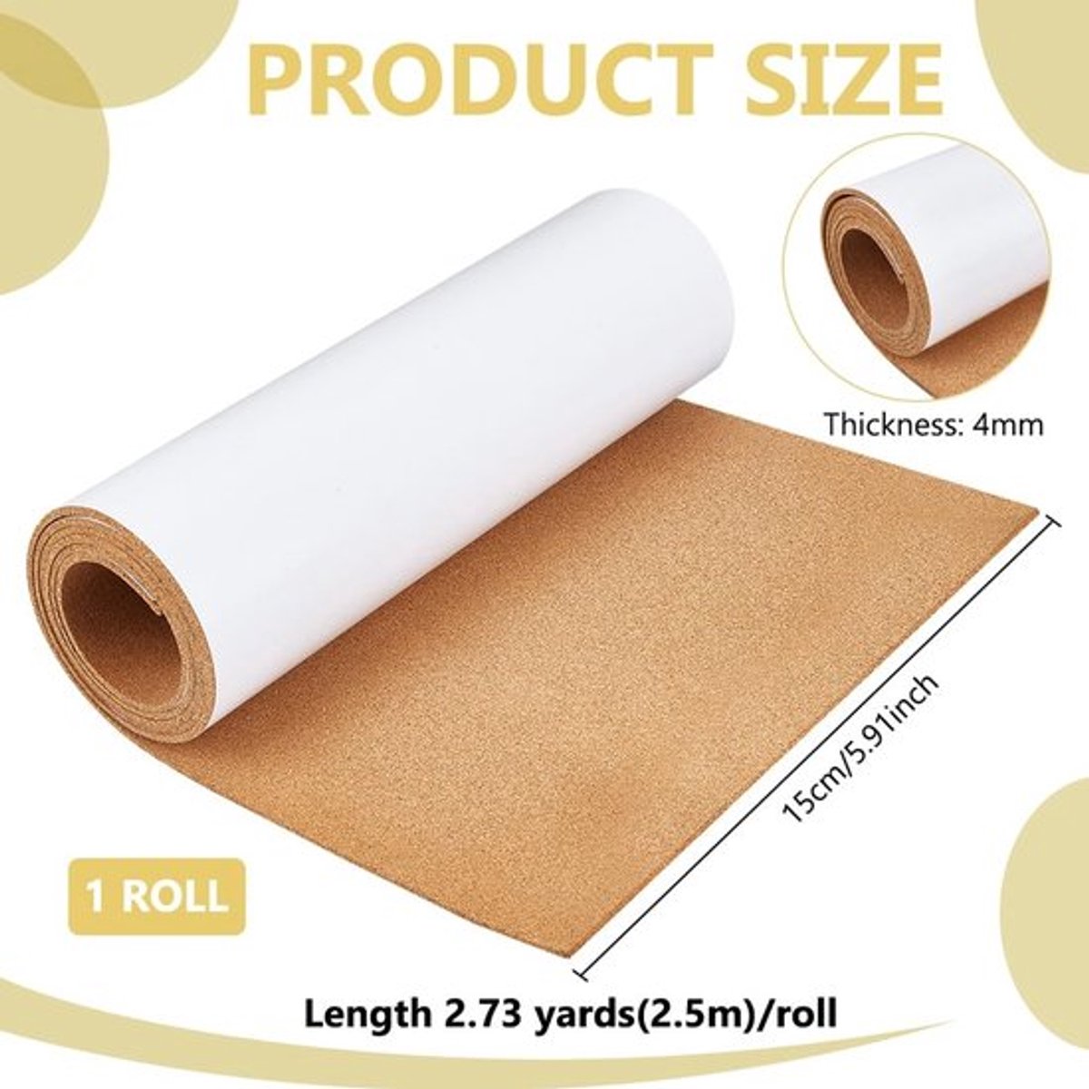 Kurkrol 2,5 m x 15 cm - Zelfklevend - Natuurkurk - Prikbord - Doe-het-zelf - Creatieve omgeving