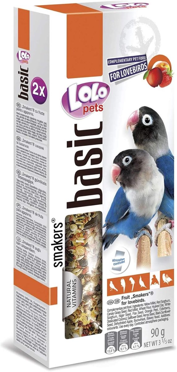 SnelShoppen - LOLO 2 Fruit Bars voor Agapornis 90 g - Natuurlijke Snack voor Vogels - Gezonde Tussendoortjes voor Parkieten en Kleine Vogels - Perfect