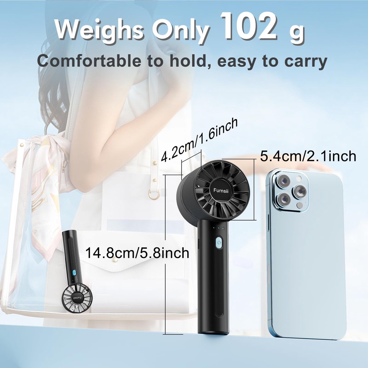 SnelShoppen - Mini Draagbare Ventilator met Turbo Kracht, Oplaadbare USB Ventilator voor Kantoor, Reizen, 4 Snelheden, 16 Uur Gebruik, Zwart