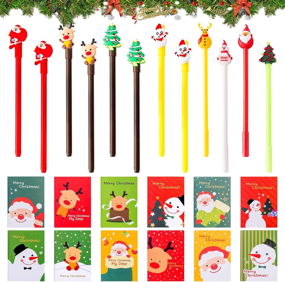 Gelpennen set 24 stuks - mini notepad - kerstbalpen - ideaal voor school en kantoor - SnelShoppen