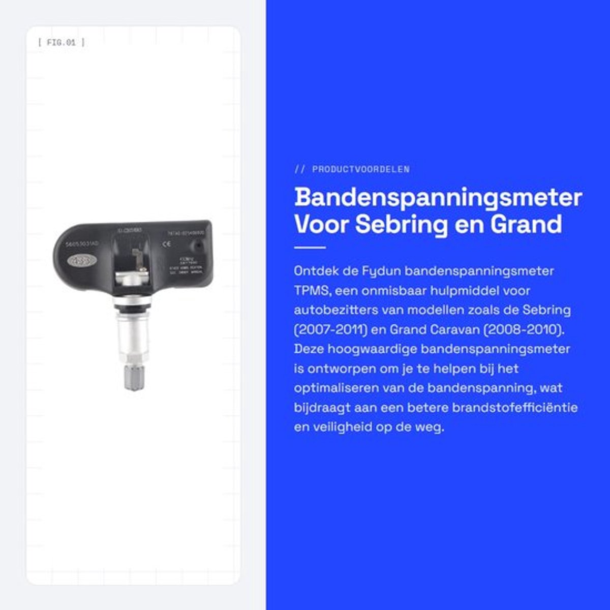 Bandenspanningsmeter Geschikt voor meerdere modellen - Bandenspanningsmeter voor auto - Bandenspanningsmeter TPMS - ABS-kunststof - 1 stuk - Fabrikantnummer 56053031AD - Bandenspanning Sensor