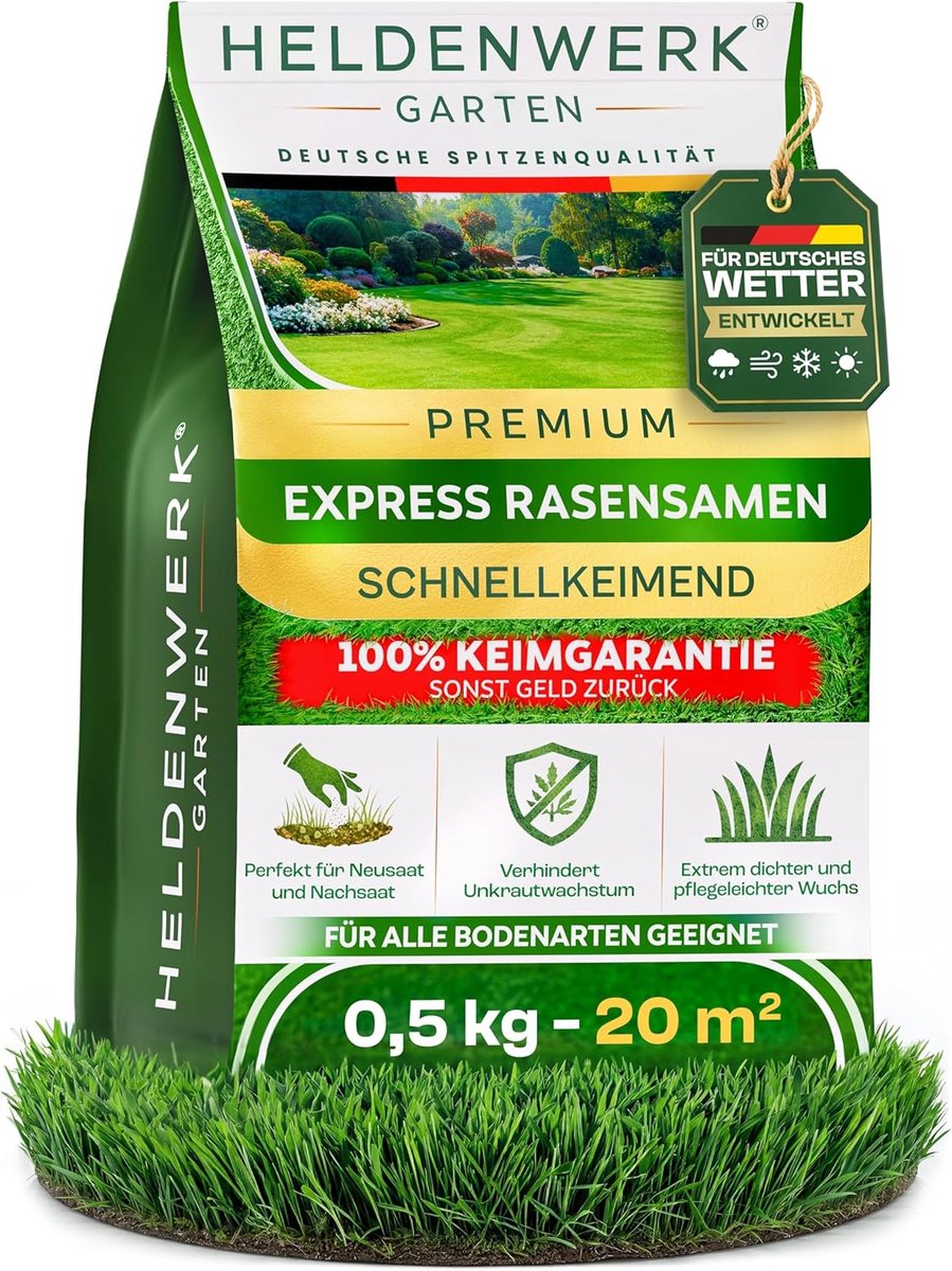 SnelShoppen - Grass seed snelgroeiend 0.5 kg voor 20 m² - Ideaal voor Duitse weer - Robuust speel- en sportgras voor alle grondsoorten - Perfect voor