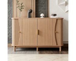 Wishdor Sideboard 140 x 40 x 88 cm – Opbergkast met afgeronde randen – schuifdeuren – verstelbare plank – MDF – naturel hout