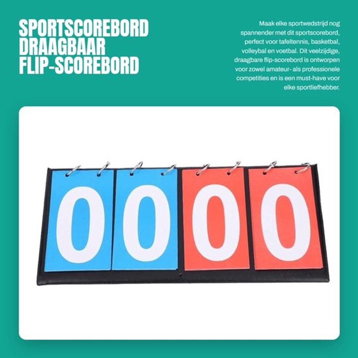 Sportscorebord - Draagbaar Flip-Scorebord - Geschikt voor Competities - 4 Cijferige Scoreteller - Ideaal voor Tafeltennis en Basketbal