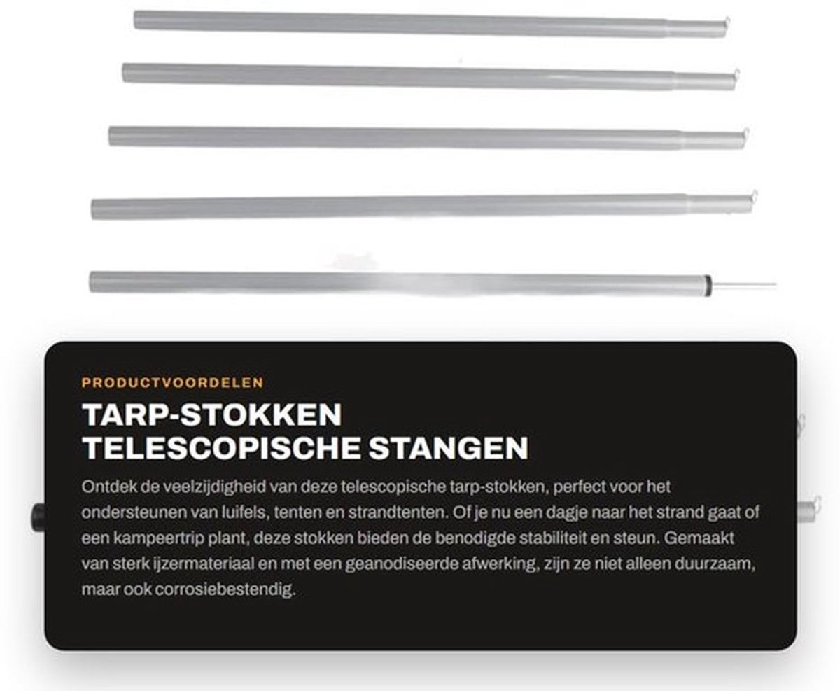 Tarp-stokken Telescopisch - Verstelbare Stangen - Steunpaal voor Tent/Luifel - Sterk/IJzeren Materiaal - Draagbaar/Corrosiebestendig - Afmetingen 170x1.5cm