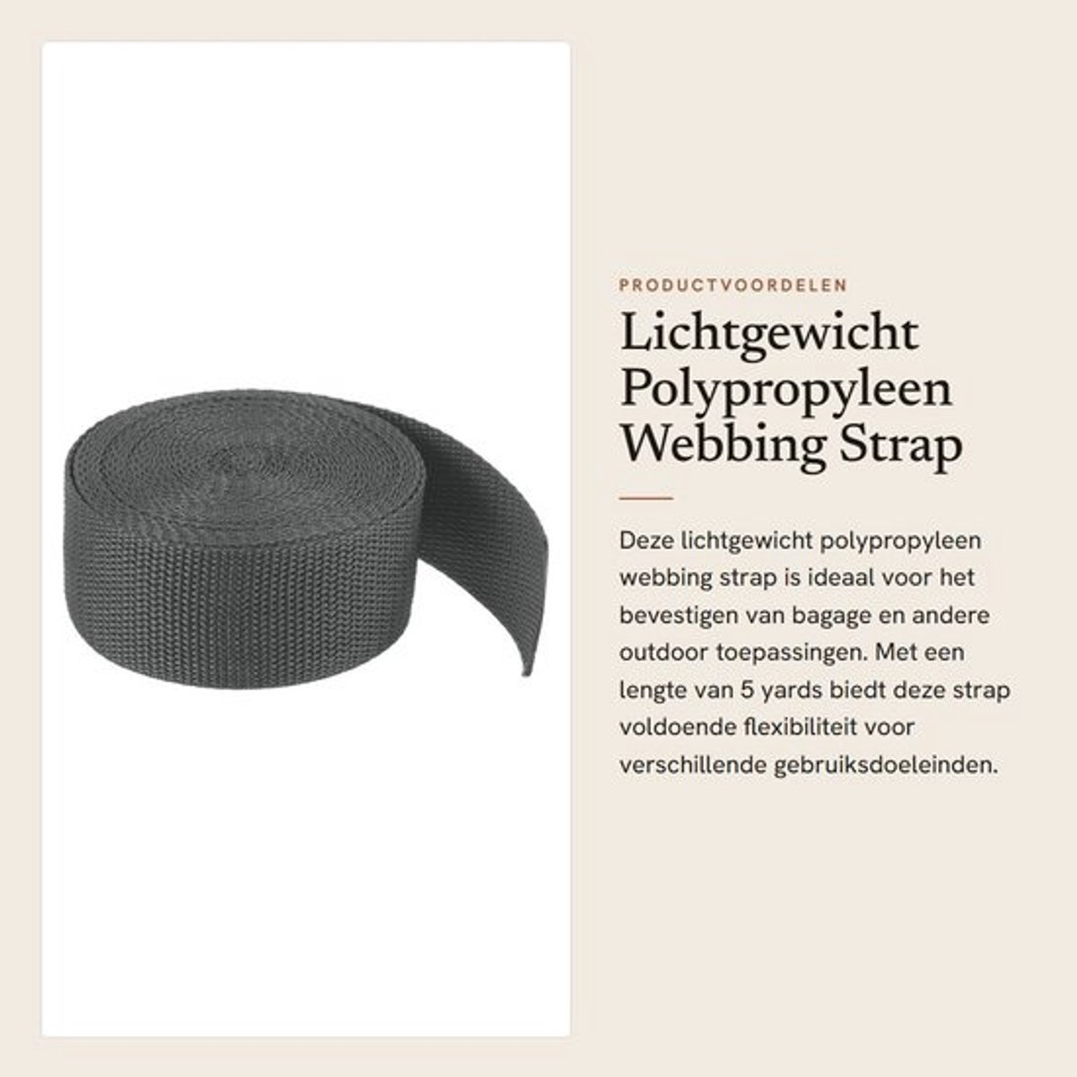 Webbing Strap Lichtgewicht - Polypropyleen - Rugzakband - Bagageband - Cargo Riem - 1 1/2 inch - 5 Yards - Rugband