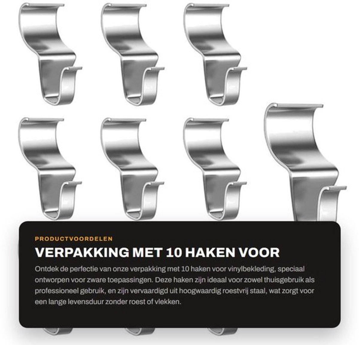 Haken voor Vinylbekleding - 10 Stuks - Roestvrij Staal - Laag Profiel - Eenvoudig te Installeren - Maximaal 10 kg Belastbaar - Ophanghaken