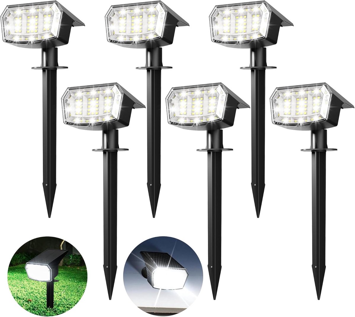 SnelShoppen - 63 LED Solar Powered Spotlights voor Tuin Buiten - 3 Modi IP65 Waterdichte Tuinlampen - 6 Stuks Koud Wit voor Patio Oprit Pad Tuin - Sup