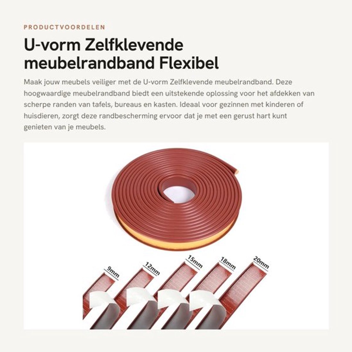 Meubelrandband U-vorm - 5 meter - TPE - Flexibel - Stootrand - Randbescherming Rubber - Ideaal voor scherpe randen