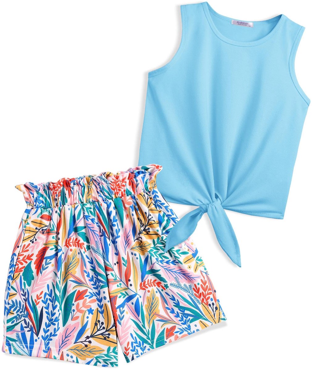 SnelShoppen - Meisjes Tanktops met Shorts Set - Casual Zomerkleding - Mouwloze T-shirts - Outfit voor Kinderen - 11-12 Jaar - Perfect voor Feest en Bu