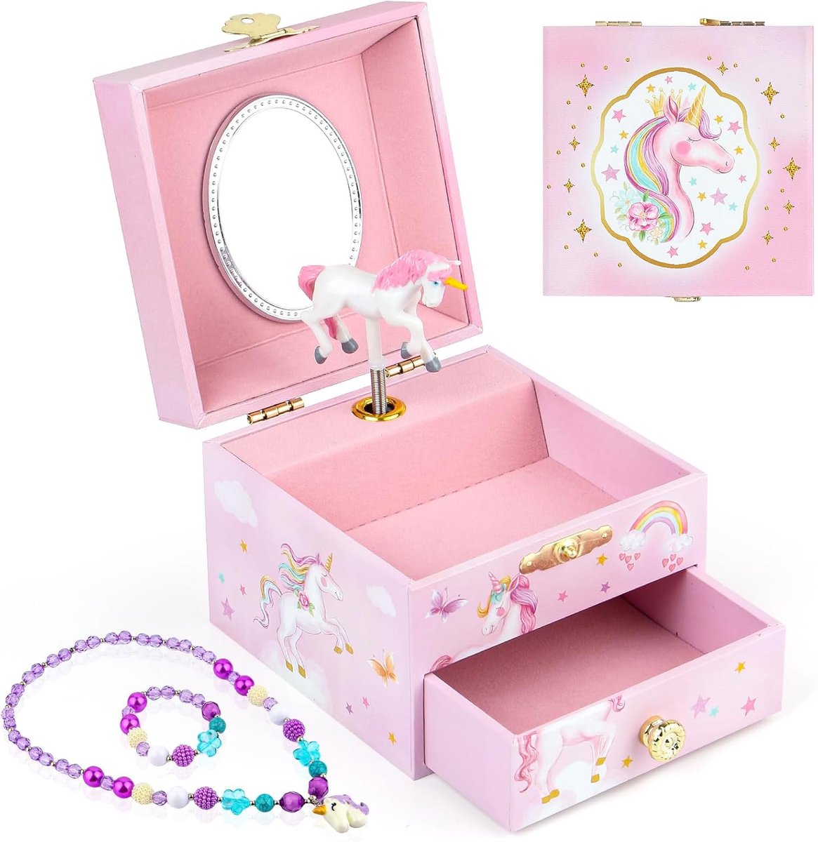 SnelShoppen - Anyiner Sieradendoosje met Muziekdoos en Draaiende Ballerina, Kindersieradenkistje voor Meisjes, Verjaardagscadeau van 3 tot 10 jaar, St