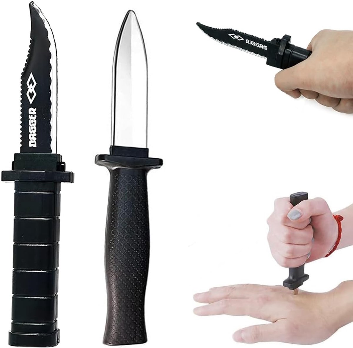 SnelShoppen - Set van 2 Magische Theater Messenset, Uittrekbare Neppens, Plastic Kleurige Magic Accessoires voor Kinderen en Volwassenen, Perfect voor