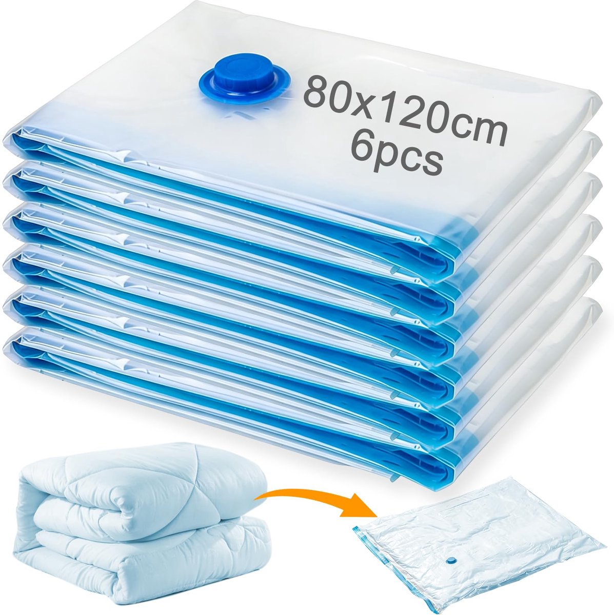 SnelShoppen - 6 stuks vacuümzakken voor dekbedden 120 x 80 cm, herbruikbaar, groot, stof- en waterdicht, ruimtebesparend voor kleding, beddengoed, vak