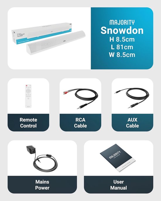 Soundbar met Subwoofer - Luidspreker voor TV - Thuisbioscoop Ervaring - 120 Watt 2.1 Kanaals - 81 cm - Wit — afbeelding 3