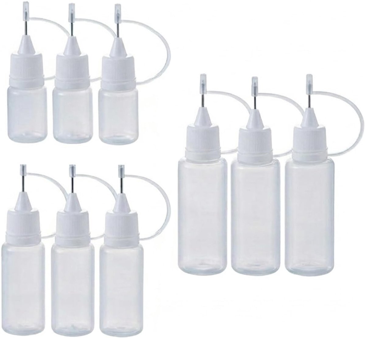 Nadelflasche Set van 9 stuks - 5ml, 10ml en 15ml Dosierflessen voor Precisie, Knijpflesjes voor Lijm, Olie en DIY Projecten
