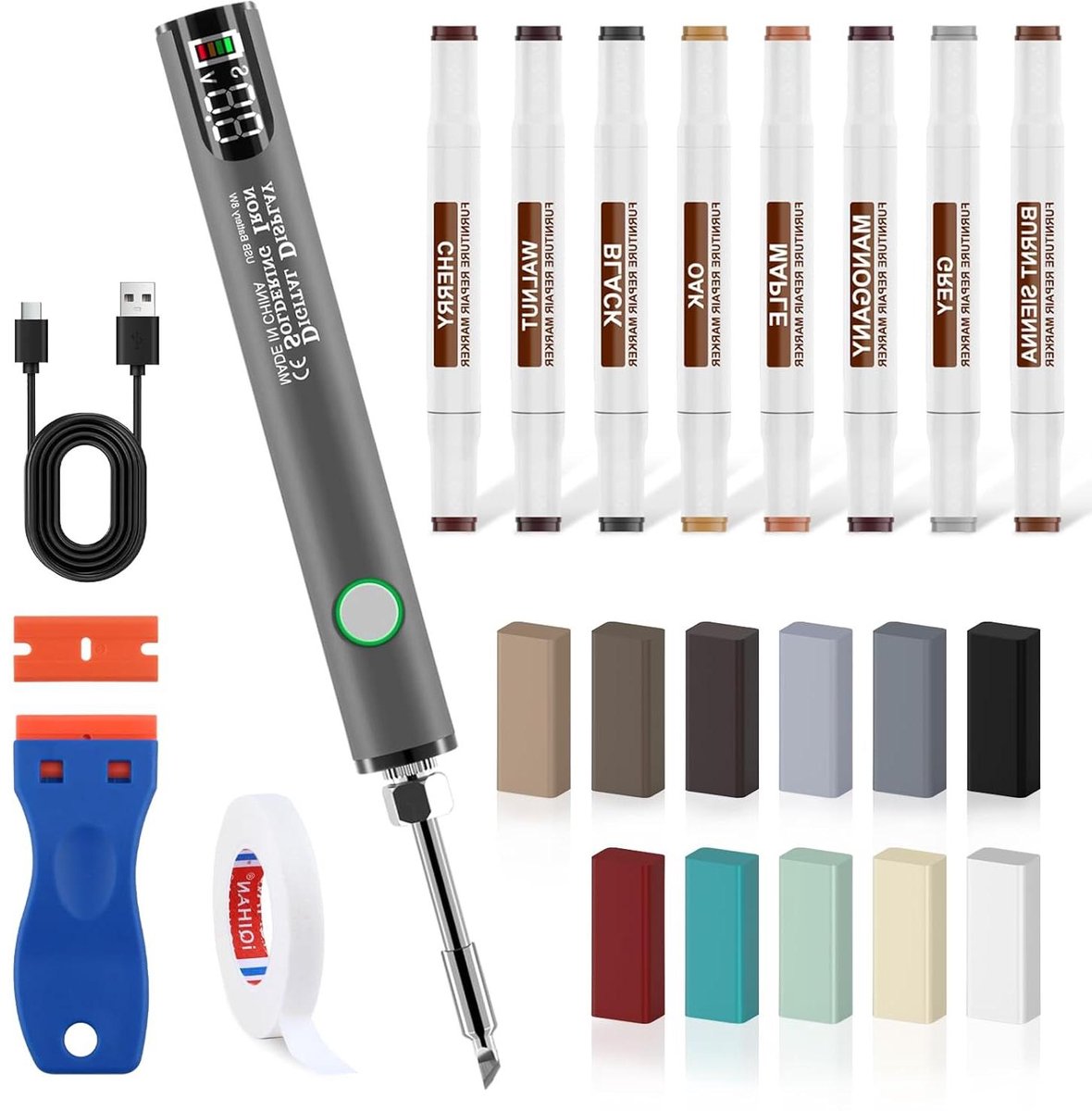 Tegel reparatieset - Keramiek herstel - Krassen vullen - Intelligente smeltstift - 11 waxblokken - Multicolor