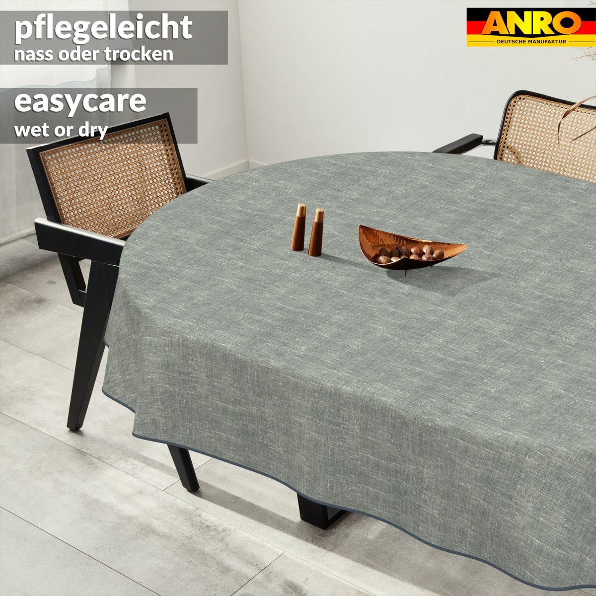 ANRO Tafelkleed Effen linnenlook Meerkleurig Ovaal 180x140cm Met sierband Afwasbaar Waterafstotend