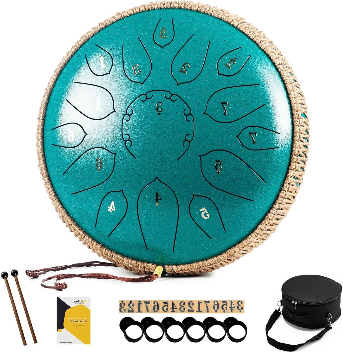 Stalen Tongtrommel - Handpan Set - Muziek Maken - 15 Tonen D-Dur - 12 Inch - Groen