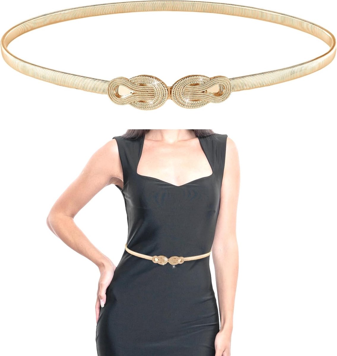 Elastische Skinny Tailleband voor Dames, Dunne Verstelbare Stretch Kettingriem voor Jurken - Goud en Zilver