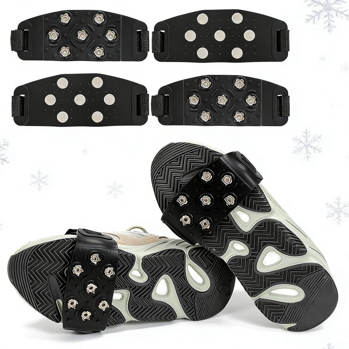 IJsprofielen Schoenen - Winter Grip - Veilig Lopen - 7 Stalen Punten - Set van 4 - Zwart