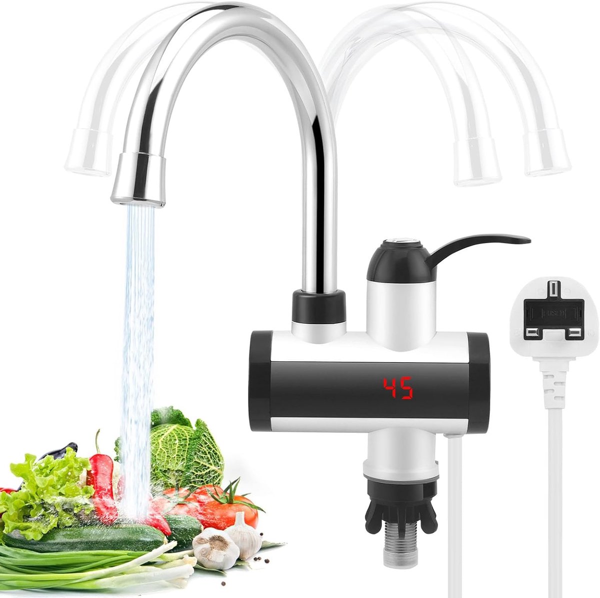 SnelShoppen - Tap met Instantaneous Waterverwarmer, Roestvrij Staal, Tankloze Elektrische Waterverwarming, 360° Elektrische Kraan met LED Temperatuurd