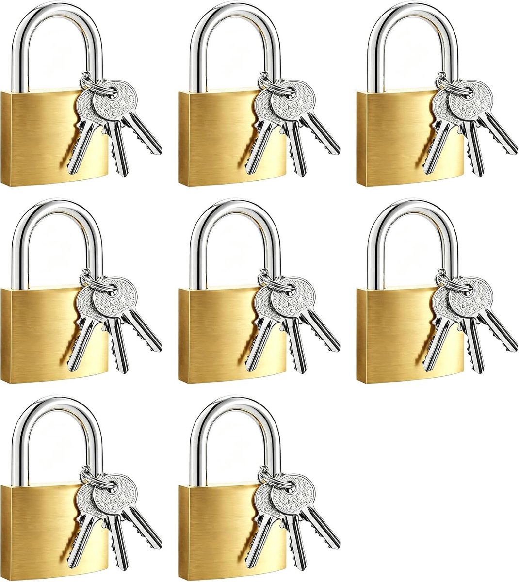 8 stuks messing hangsloten met sleutels voor gymzaal, kluisjes, bagage en gereedschap (32 mm)