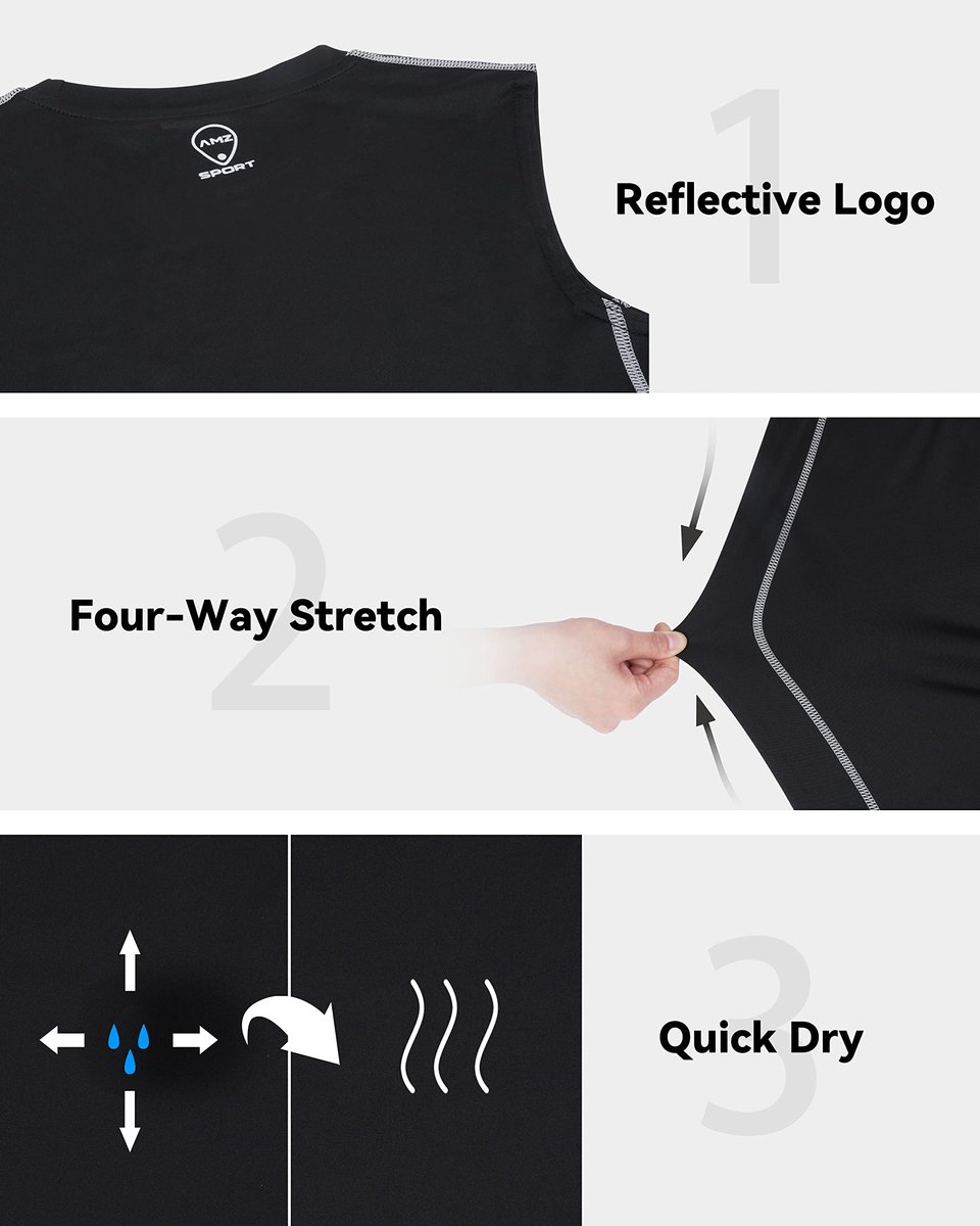 SnelShoppen - AMZSPORT Compressietanktop Heren 3-pack Mouwloos Trainingsonderhemd Vochtafvoerend Atletisch Gymvest L Zwart