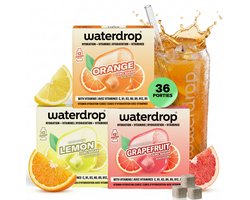 waterdrop® Microdrink Limonade Proefpakket – 36 Bruistabletten in 3 Smaken – Sinaasappel, Citroen & Grapefruit – Suikervrij, Met Vitamine B & C, Vegan & Glutenvrij – Minder Plastic, Meer Smaak