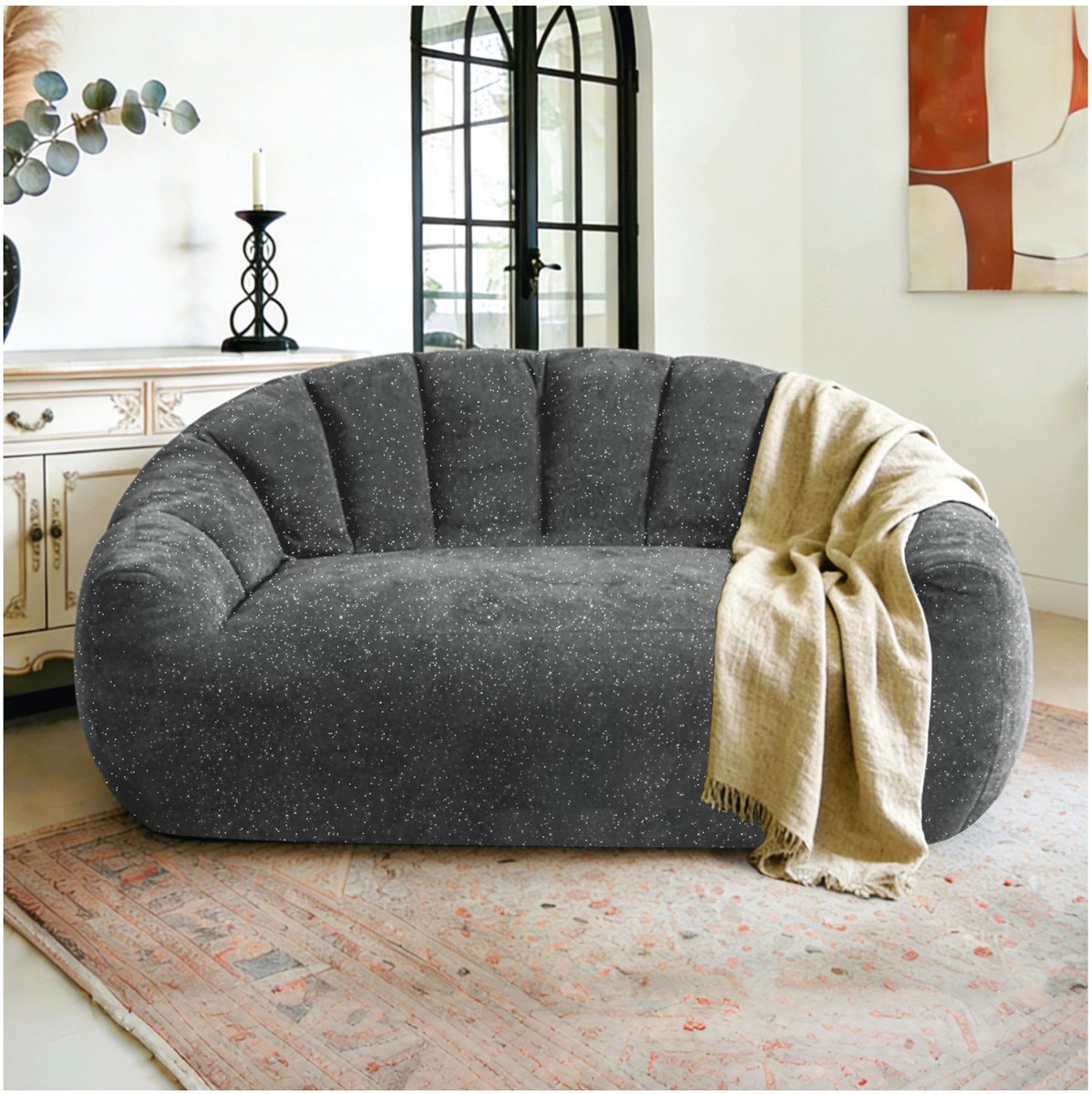 OKWISH Zitzak 140 x 98 x 61 cm - Ruim Berenpootdesign Met Armleuningen - Voor Woonkamer, Slaapkamer en Ontspanningshoek - Zachte Stof - Grijs