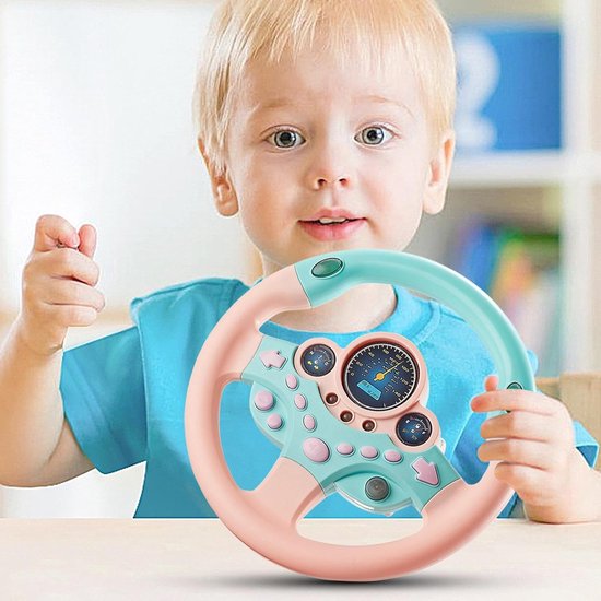 Kind Stuurwiel Speelgoed - Roterend Stuur - Motorische Vaardigheden - 360 Graden Roterend - 25 cm Diameter - Roze — afbeelding 2