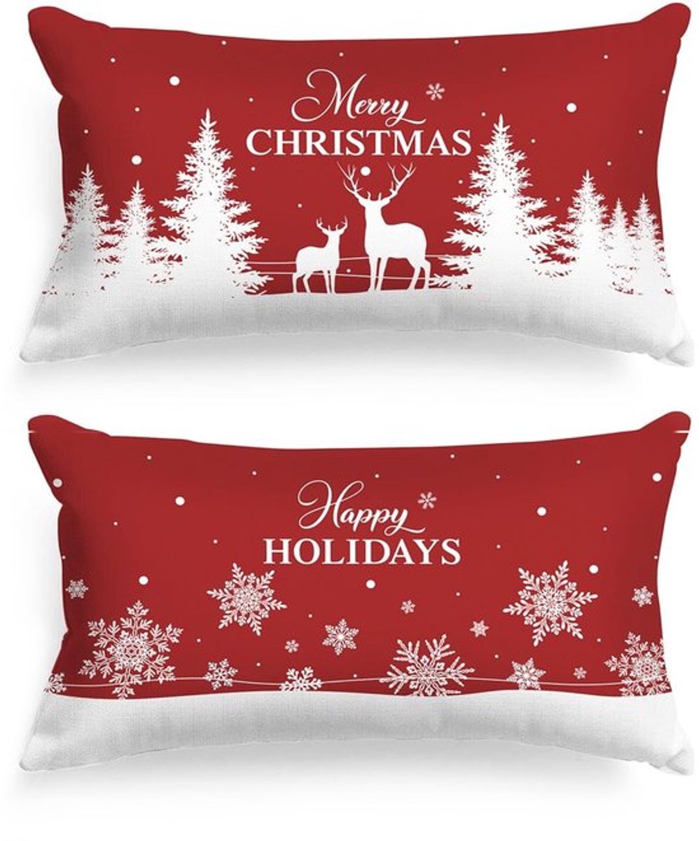Kussensloop 40 x 81 cm - Set van 2 - Kerstdecoratie - Sneeuwvlokken/eland - Duurzaam katoen - Geschikt voor kinderen/huisdieren - Decoratieve Kussensloop