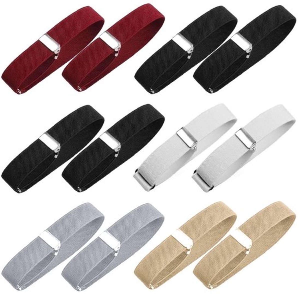 Mouwhouders 6 Paar - Verstelbare Hemdhouders - Antislip - Polyester - Diverse Kleuren - Elastisch en Duurzaam - Hemdhouder