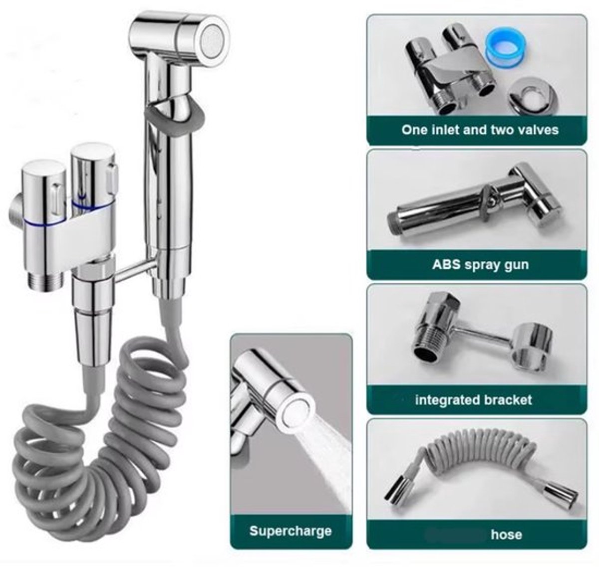 Hogedruk spoelset voor het reinigen van badkamers en toiletten, handdouche voor badkamers en toiletten - gegalvaniseerde kleur