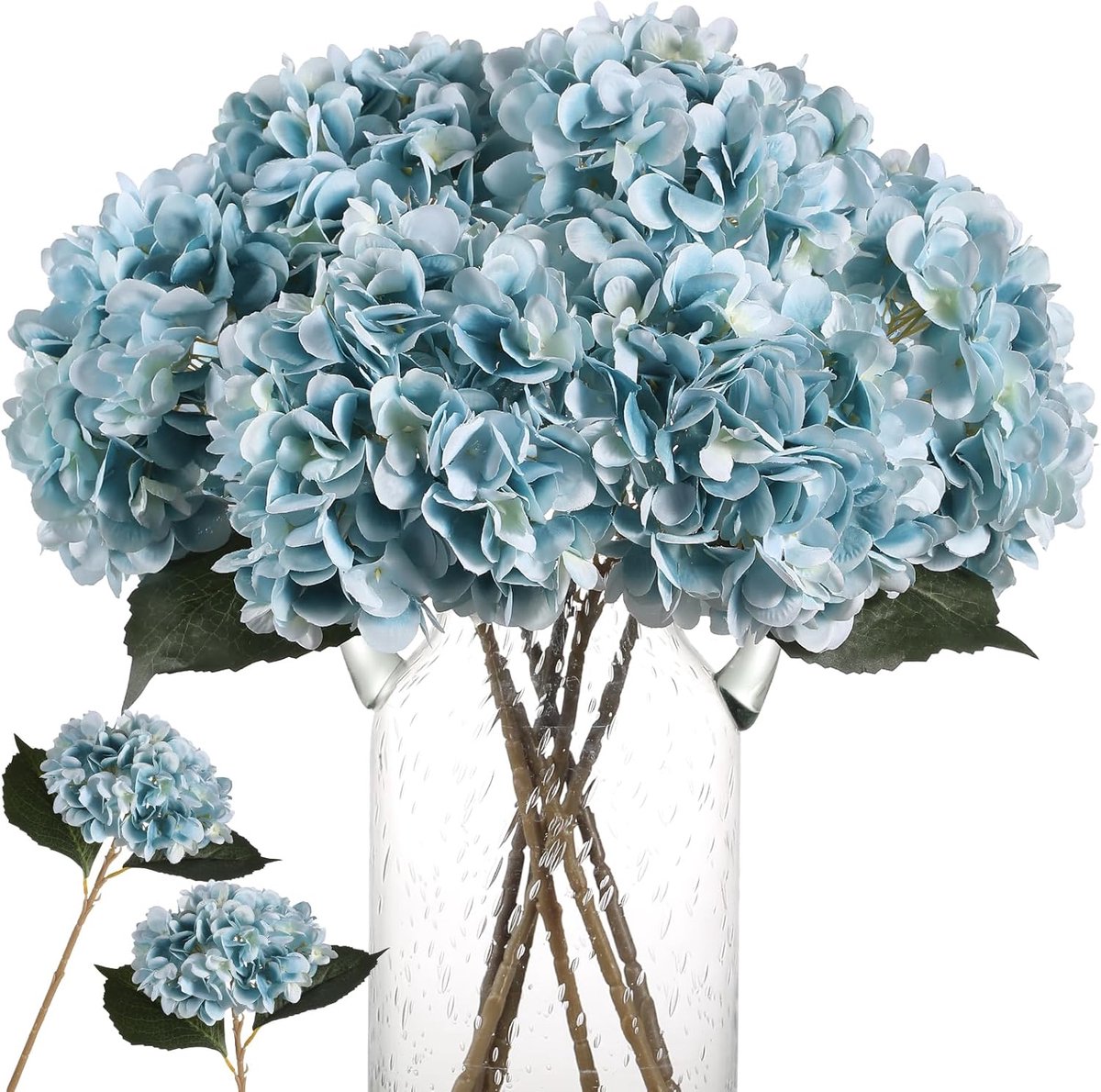 SnelShoppen - 6 Stks Zijde Hortensia Kunstbloemen Realistische Blauw Boeket voor Bruiloft, Party, Kantoor en Home Decoratie